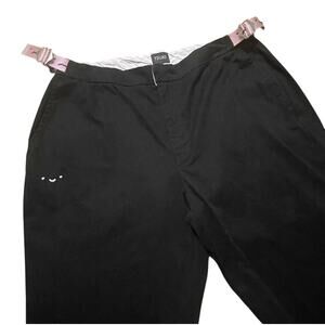 Tsuki Pants Womens 36x31 Black Belt Pink Smiley Face Cotton Stretch Novelty Slim